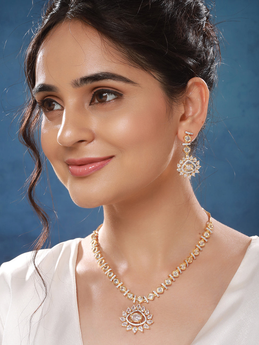 Gold Toned AD Studded Star Shaped Minimal Jewellery Set